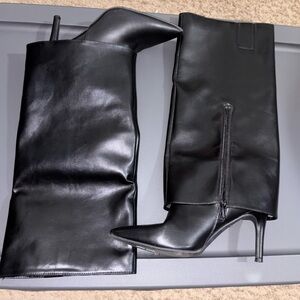 Black Tall Leather Stiletto Boots